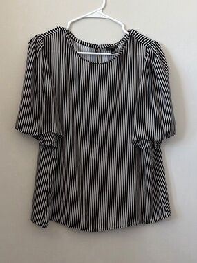 Ann Taylor Loft Black White Stripe Puff Sleeve Blouse